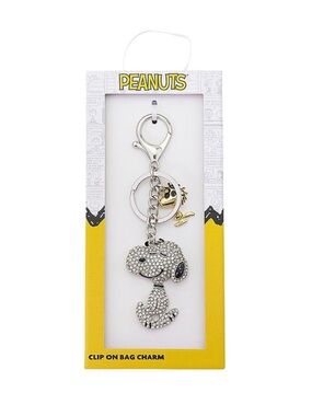 Peanuts Snoopy & Woodstock Fine Silver Plated & Rhinestone Keychain - Brand New